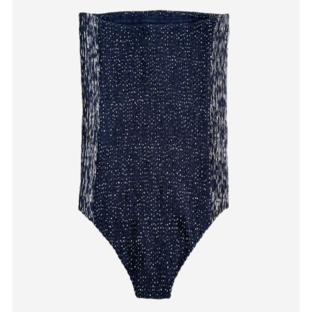 Rag & Bone Aster Navy White Strapless Smocked Bodysuit